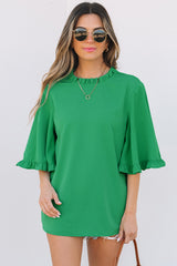 Green Frilly Round Neck Wide Half Sleeve Blouse Blouses & Shirts JT's Designer Fashion