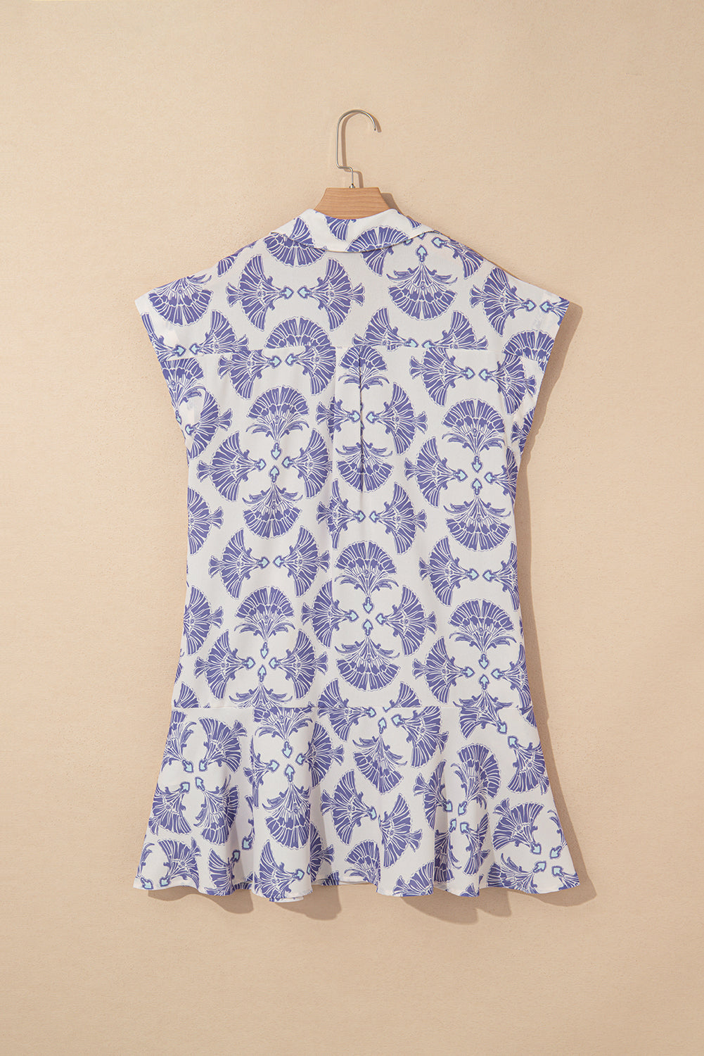 Sky Blue Printed Shirt Collar Half Button A-line Mini Dress Dresses JT's Designer Fashion