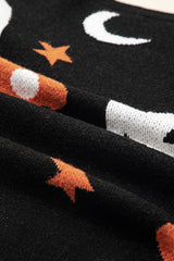 Black Halloween Mythical Night Pattern Drop Shoulder Sweater Sweaters JT's Designer Fashion