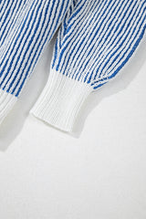 Dark Blue Striped Textured Knit Contrast Edge Loose Sweater Sweaters JT's Designer Fashion