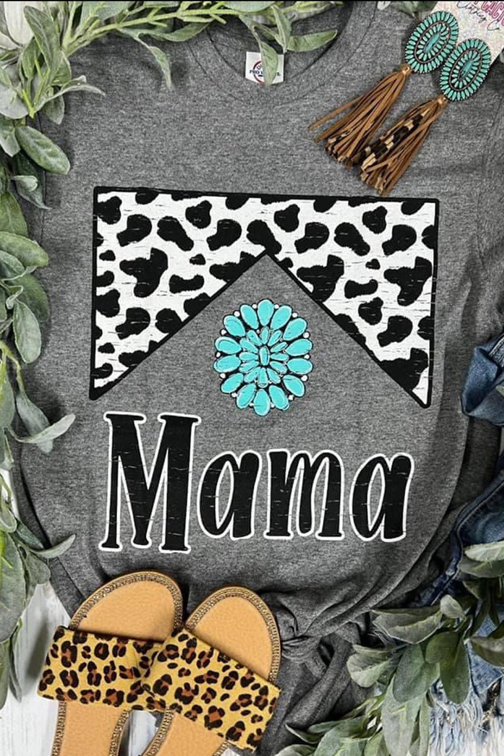 Gray Mama Cowhide Graphic Tee Gray 95%Polyester+5%Elastane Graphic Tees JT's Designer Fashion