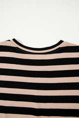 Black Stripe Casual Round Neck T-shirt Maxi Dress with Pockets T Shirt Dresses JT's Designer Fashion