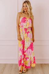 Multicolour Floral Print Ruffled High Waist Tube Top Loose Jumpsuit Jumpsuits & Rompers JT's Designer Fashion