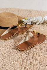 Brown Metal Rings Decor Square Toe Flat Slippers Slippers JT's Designer Fashion