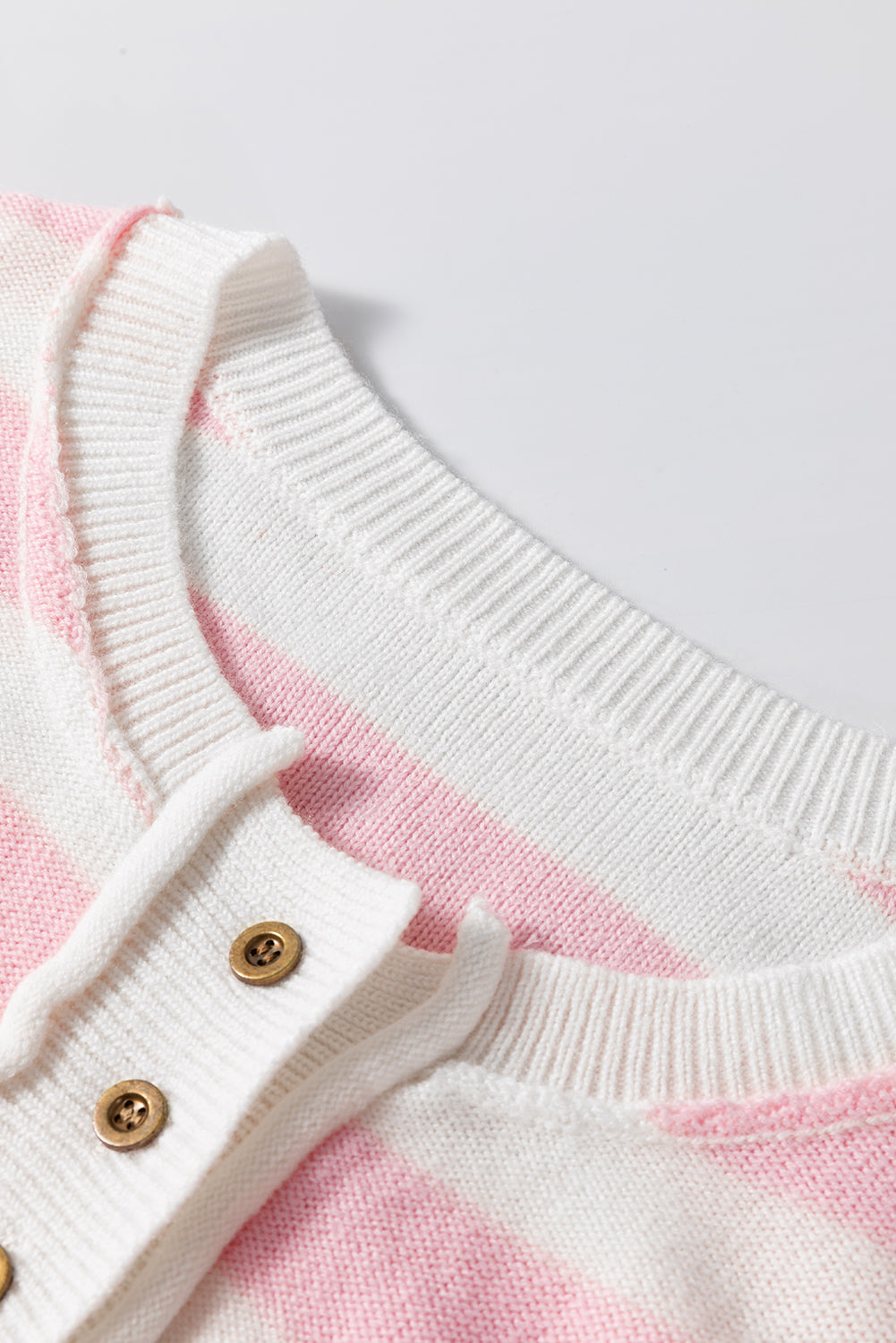 Pink Stripe Half Buttons Drop Shoulder Sweater Sweaters JT's Designer Fashion