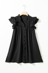 Black Ruffle Sleeve V Neck Frilled Shift Dress Mini Dresses JT's Designer Fashion