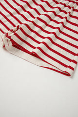 Red Stripe Lace-up Front Top and High Waist Shorts Set Short Sets JT's Designer Fashion