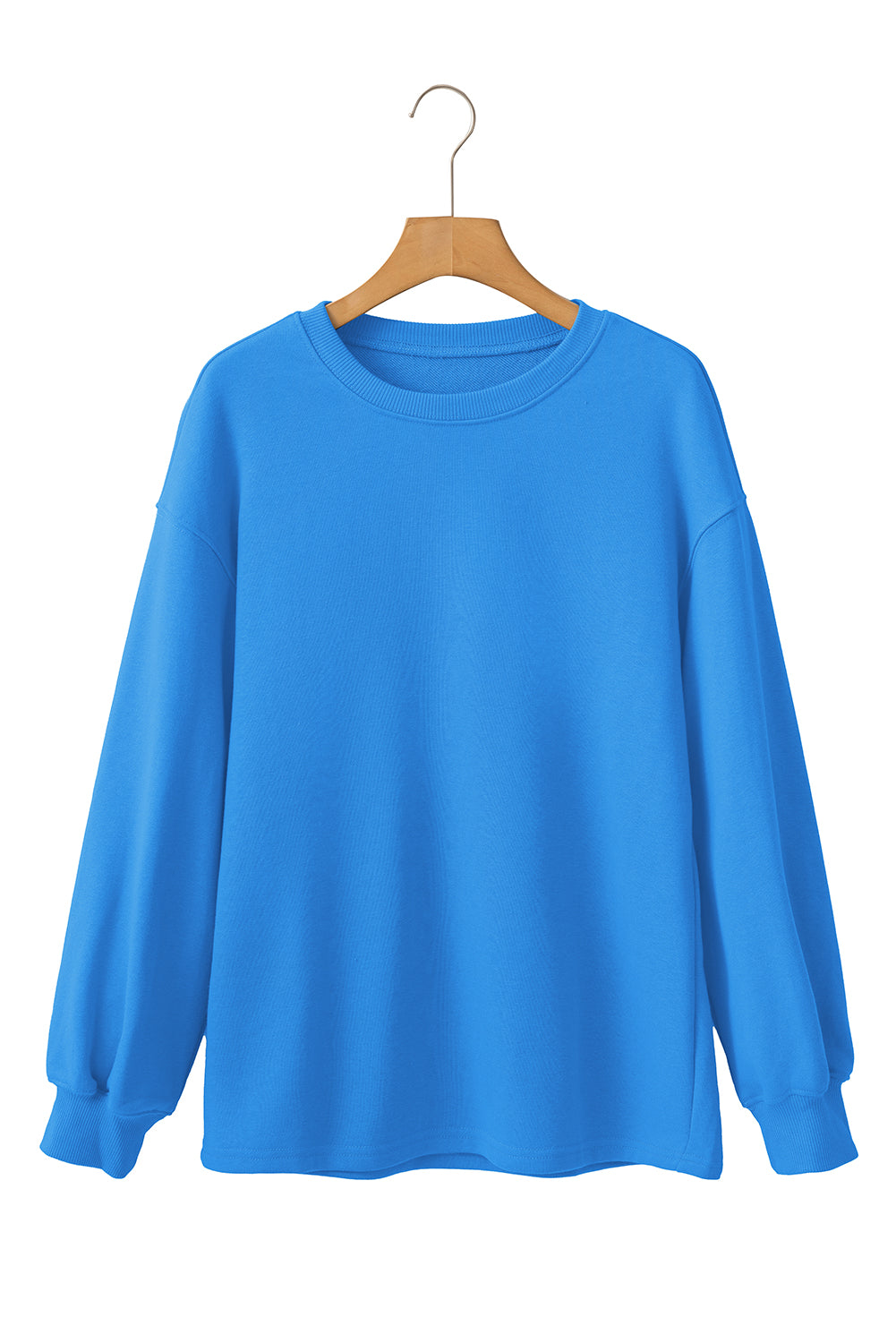 Sky Blue Solid Color Drop Shoulder Long Sleeve Basic Sweatshirt Sweatshirts & Hoodies JT's Designer Fashion