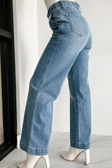 Dusk Blue Multi Button Waist Medium Wash Straight Leg Jeans Bottoms JT's Designer Fashion