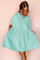 Moonlight Jade Solid Color Pocketed Raw Edge Babydoll Dress Mini Dresses JT's Designer Fashion