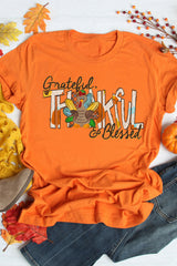 Orange Grateful Thankful Blessed Turkey Graphic Thanksgiving T Shirt Graphic Tees JT's Designer Fashion