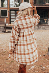 Brown Plaid Print Side Pockets Frilled Babydoll Mini Dress Mini Dresses JT's Designer Fashion