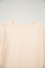 Beige Cable Texture Bohemian Ruffle Hem Patchwork Sweater Sweaters JT's Designer Fashion