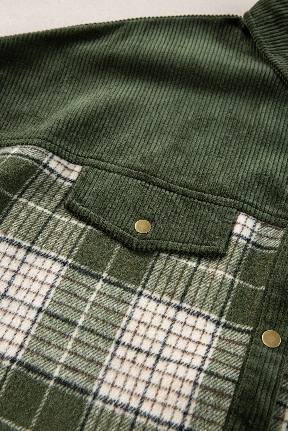 Blackish Green Snap Buttons Colorblock Plaid Shacket Plaid Shackets JT's Designer Fashion