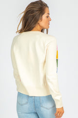 White Stripe Colorful Pattern Button Front Sweater Cardigan Cardigans JT's Designer Fashion