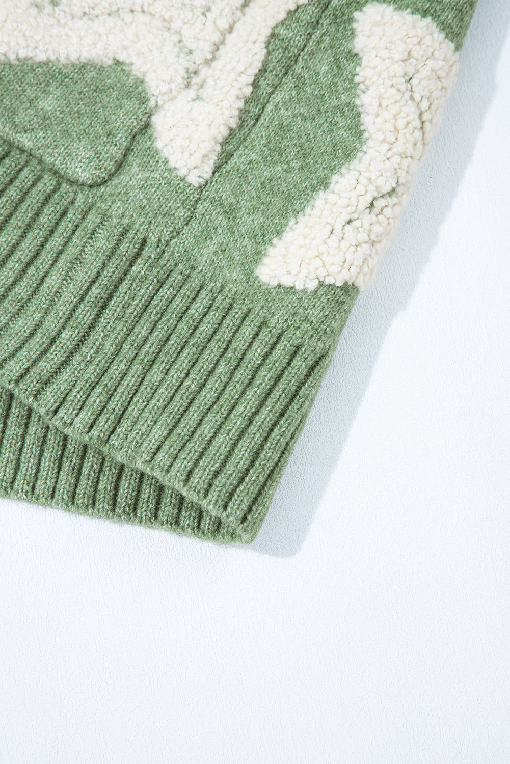 Green Sherpa Star Pattern Textured Sweater Cardigan with Pockets Cardigans JT's Designer Fashion