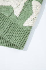 Green Sherpa Star Pattern Textured Sweater Cardigan with Pockets Cardigans JT's Designer Fashion