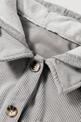 Light Grey Hooded Drawstring Pockets Corduroy Shacket Jackets JT's Designer Fashion