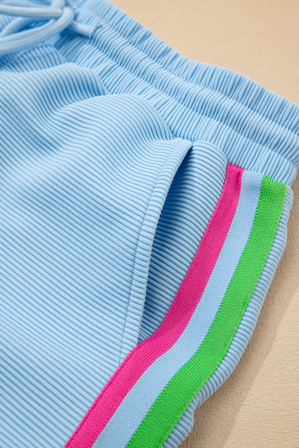 Beau Blue Striped Detail Flutter Sleeve Zipped Collar Short Set Short Sets JT's Designer Fashion
