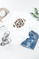 White Leopard Heart Shape Rugby Print Short Sleeve T Shirt Graphic Tees JT's Designer Fashion