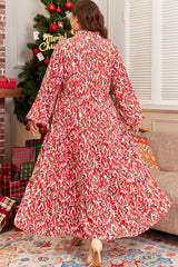 Red Plus Size Abstract Print Notch V Neck High Waist Maxi Dress Plus Size Maxi Dresses JT's Designer Fashion
