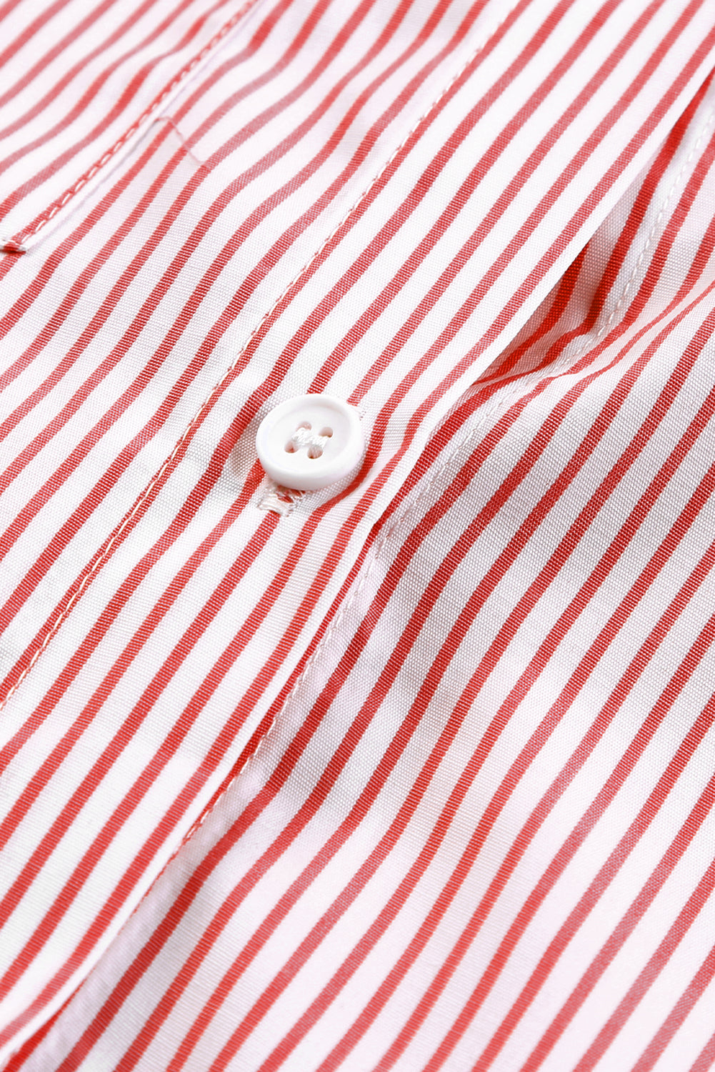 Red Stripe Smocked Cuffed Striped Boyfriend Shirt with Pocket Blouses & Shirts JT's Designer Fashion