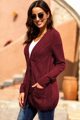 Burgundy Front Pocket and Buttons Closure Cardigan Sweaters & Cardigans JT's Designer Fashion