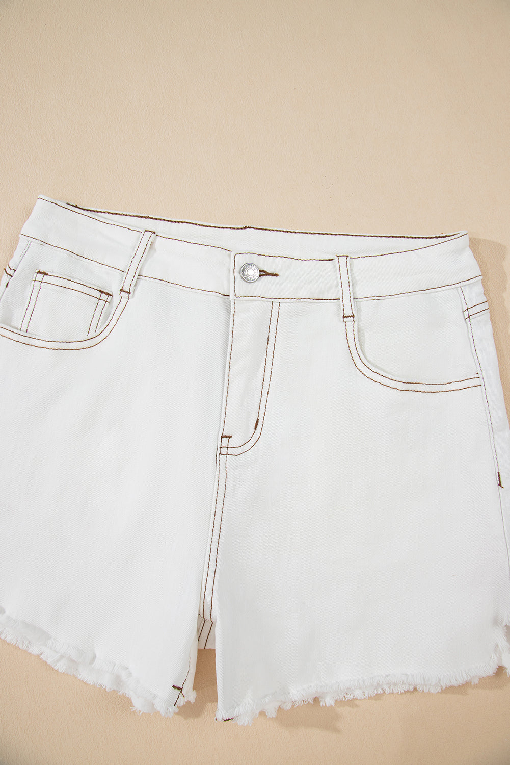 White Raw Hem High Waist Denim Shorts Denim Shorts JT's Designer Fashion