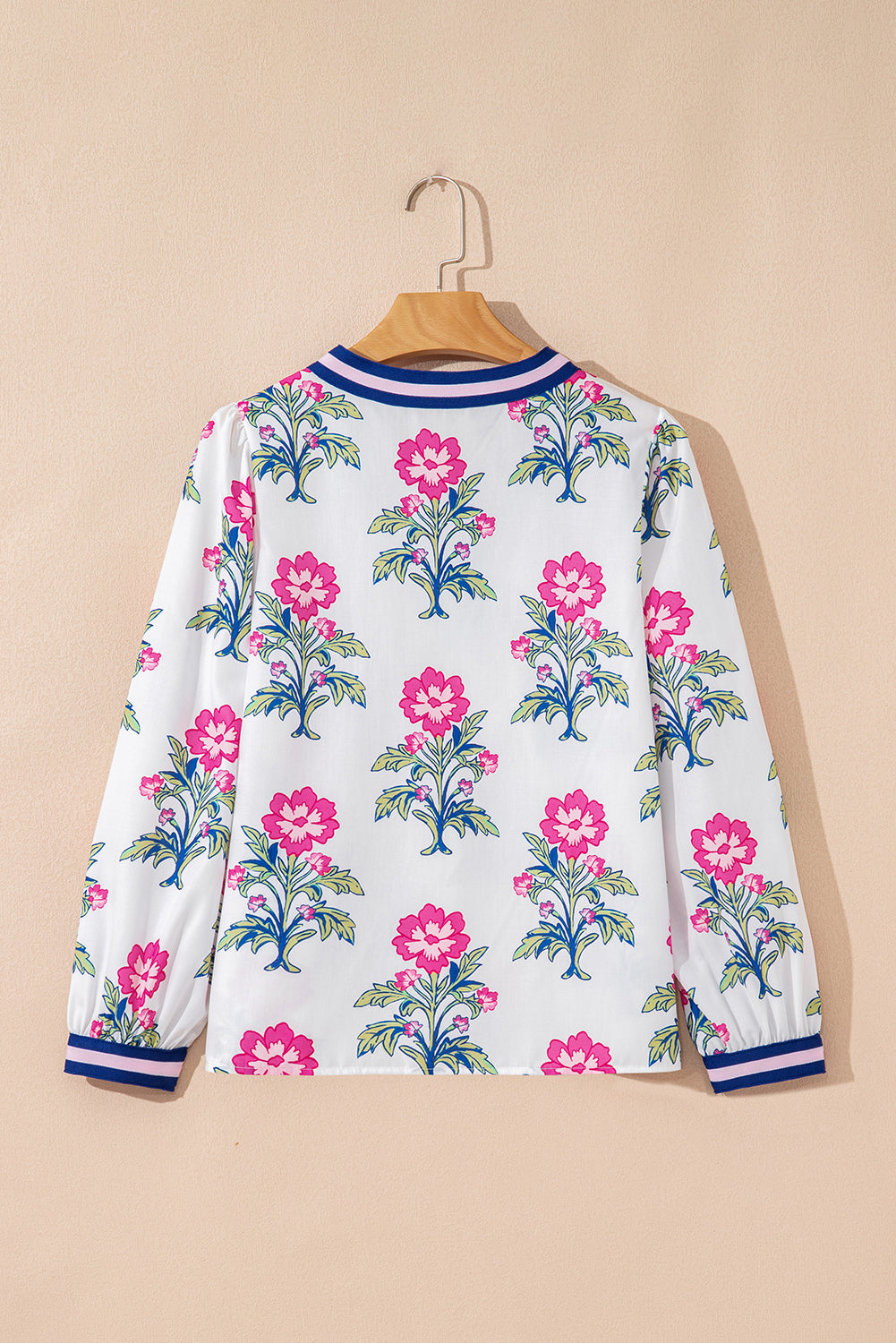 White Floral Print Striped V Neck Blouse Blouses & Shirts JT's Designer Fashion