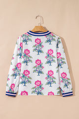 White Floral Print Striped V Neck Blouse Blouses & Shirts JT's Designer Fashion