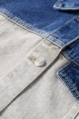 Dusk Blue Color Block Patchwork Flap Detail Distress Denim Jacket Denim Jackets JT's Designer Fashion