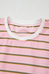 Pink Stripe Wide Short Sleeve Tee and Short Set Short Sets JT's Designer Fashion