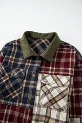 Red Mixed Plaid Patchwork Retro Shacket Plaid Shackets JT's Designer Fashion