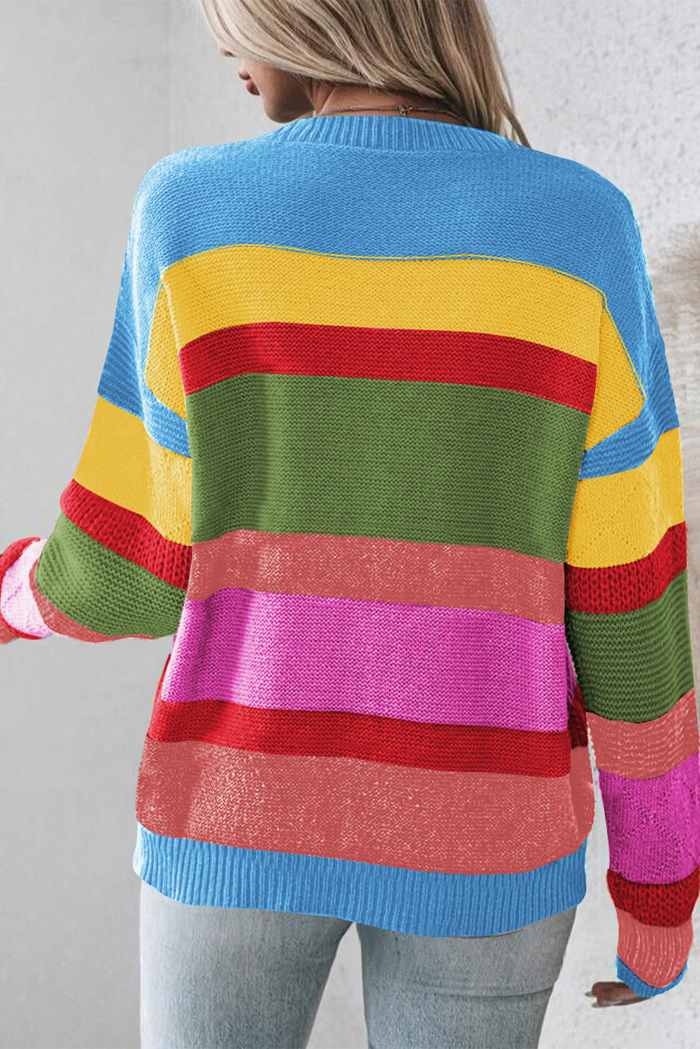Light Blue Colorblock Mixed Textured Drop Shoulder Sweater Sweaters JT's Designer Fashion