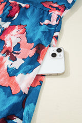 Blue Abstract Print Shirred Ruffled Short Sleeve Tiered Plus Size Mini Dress Plus Size Mini Dresses JT's Designer Fashion