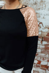 Black Sequin Shoulder Long Sleeve Top Long Sleeve Tops JT's Designer Fashion