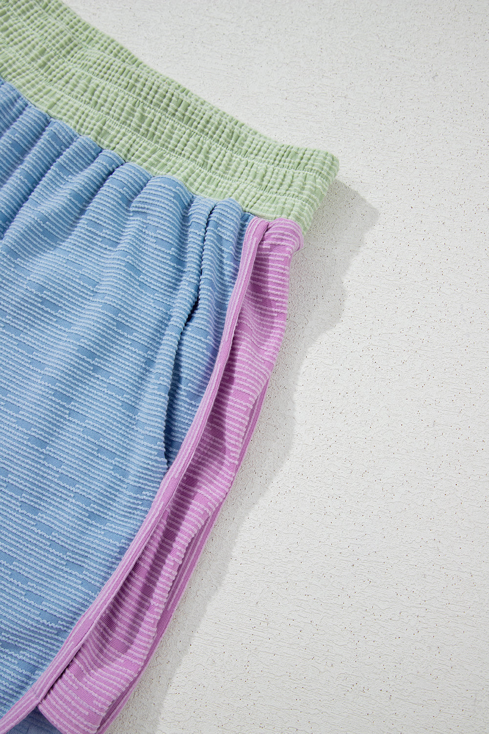 Beau Blue Corded Knit Contrast Trim Round Neck Cap Sleeve 2pcs Short Set Short Sets JT's Designer Fashion