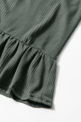 Duffel Green Solid Color Ribbed Ruffle Tank Top and Pants Set Pant Sets JT's Designer Fashion