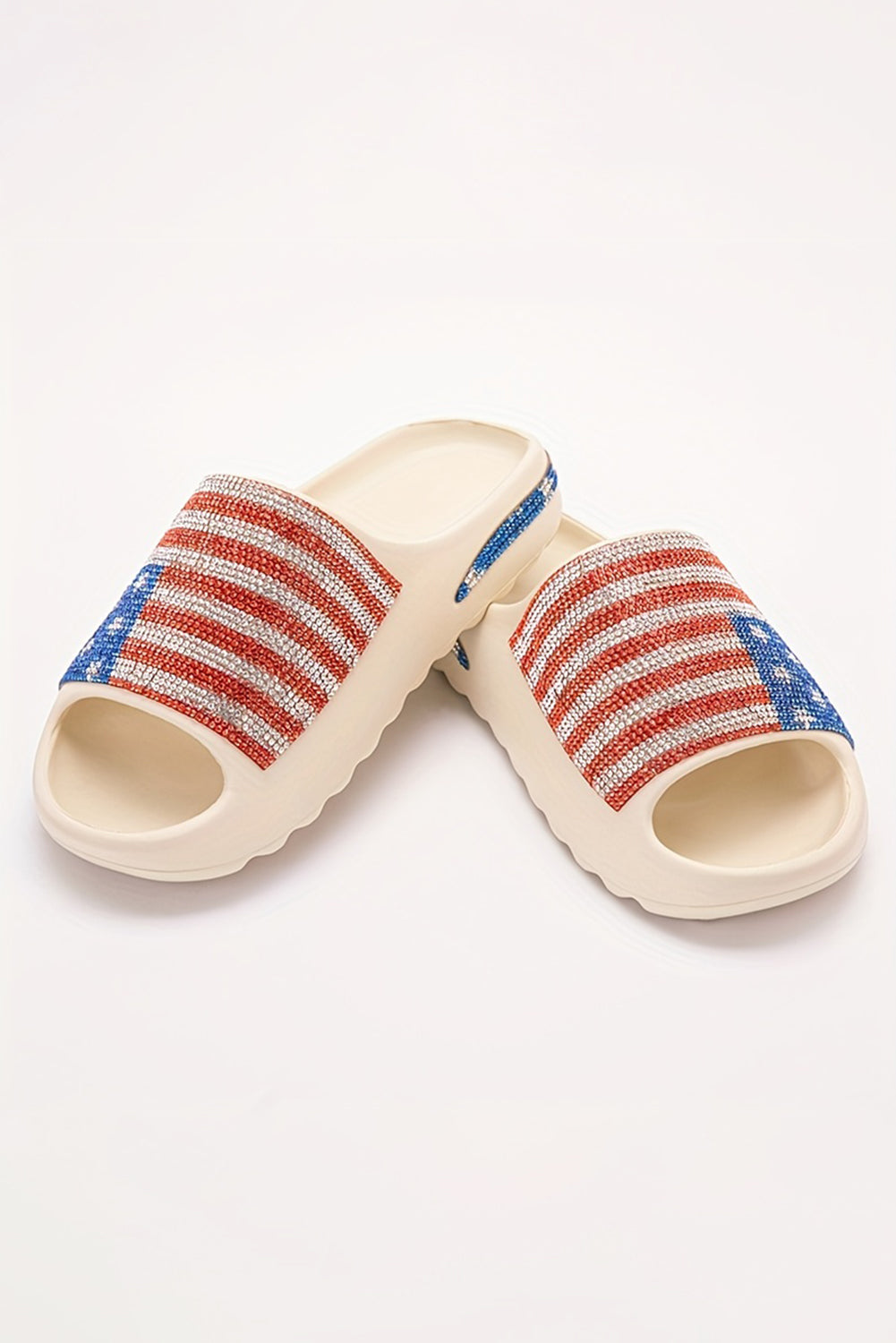 White Rhinestone American Flag Thick Sole Slippers Slippers JT's Designer Fashion
