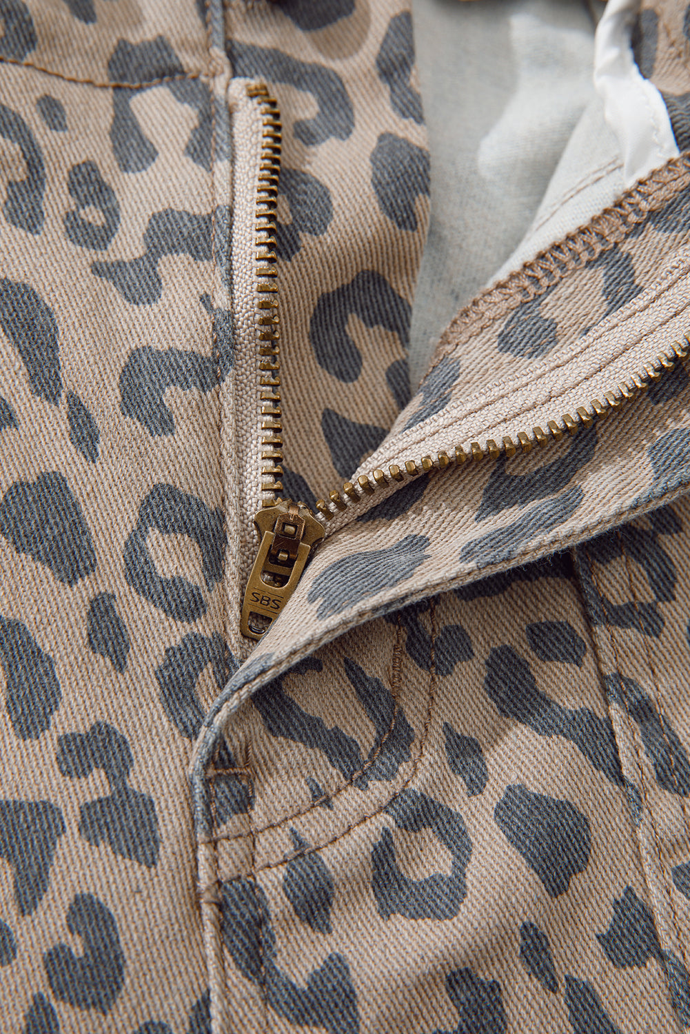 Khaki Leopard Printed Drawstring Elastic Waistband Pocketed Wide Leg Jeans Jeans JT's Designer Fashion
