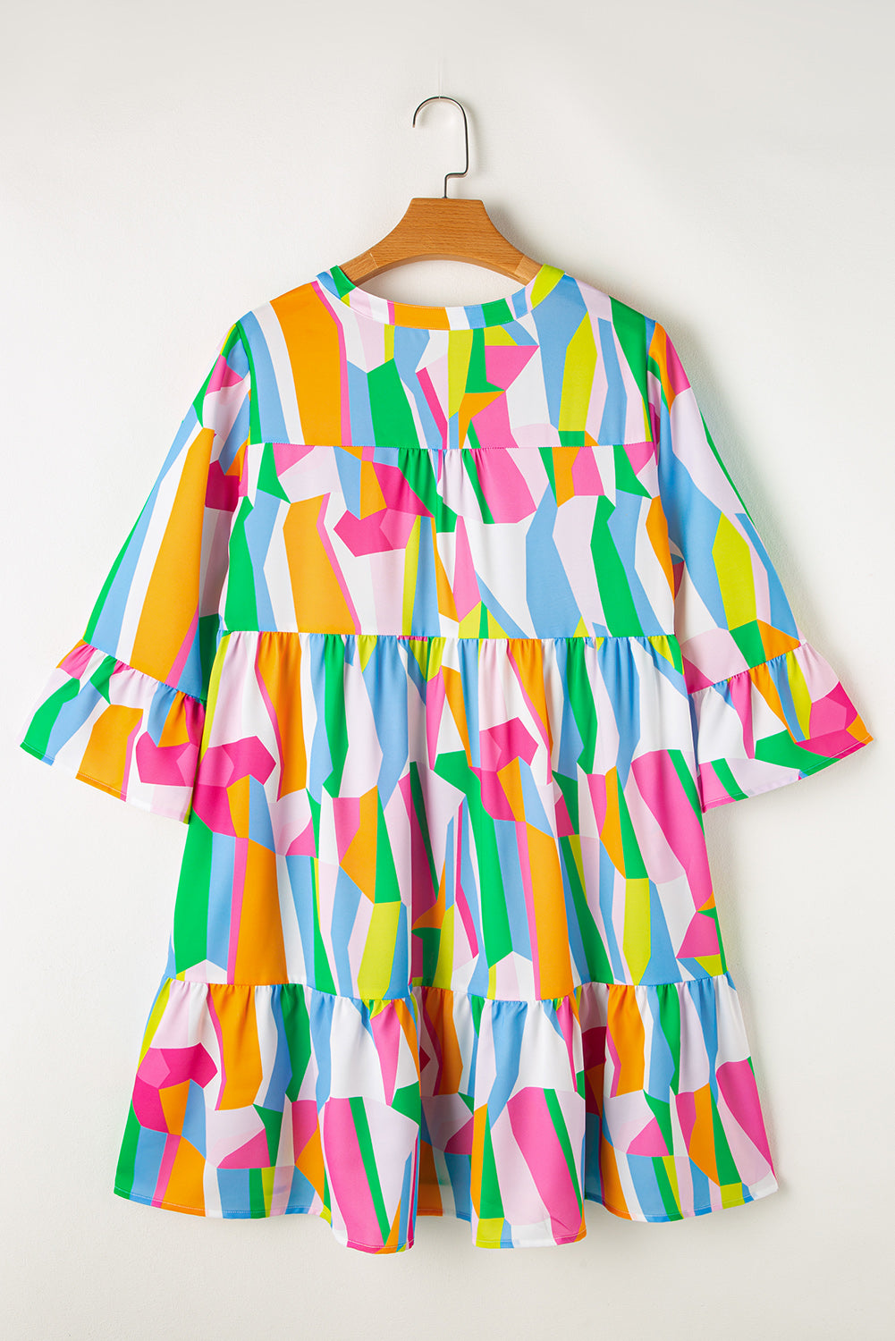 Green Abstract Print Ruffled Sleeve V Neck Dress Mini Dresses JT's Designer Fashion