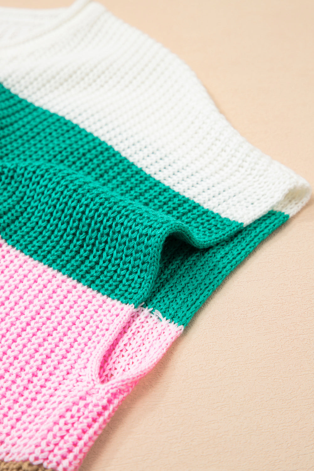 Multicolour Plus Size Striped Colorblock V Neck Short Sleeve Sweater Plus Size Sweaters & Cardigans JT's Designer Fashion
