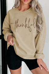 Parchment thankful Embroidered Drop Shoulder Pullover Sweatshirt Graphic Sweatshirts JT's Designer Fashion