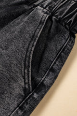 Black Vintage Washed Frilled High Waist Denim Shorts Denim Shorts JT's Designer Fashion