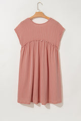 Dusty Pink Corded Knit Textured Patched Pocket Frilled Swing Mini Dress with Pockets Mini Dresses JT's Designer Fashion