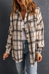 White Oversized Plaid Pattern Shacket with Slits Plaid Shackets JT's Designer Fashion