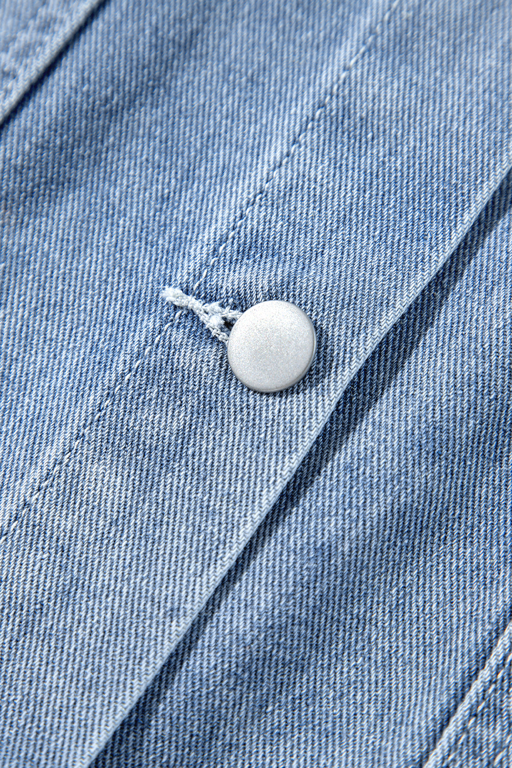 Beau Blue Ruffle Raw Hem Flap Pockets Denim Jacket Denim Jackets JT's Designer Fashion