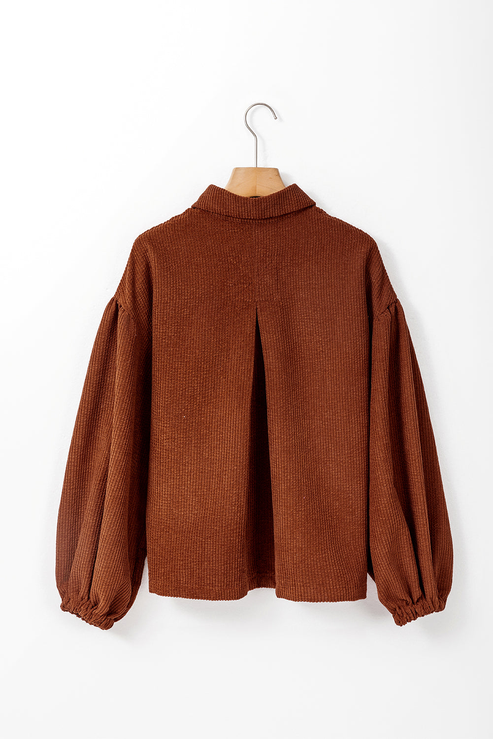 Coffee Textured Corduroy Puff Sleeve Shacket Jackets JT's Designer Fashion