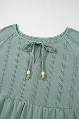 Laurel Green Tie Split Neck Textured Ruffle Patchwork Blouse Blouses & Shirts JT's Designer Fashion