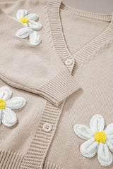 Parchment Elegant Flower Decor Button Front Cardigan Cardigans JT's Designer Fashion